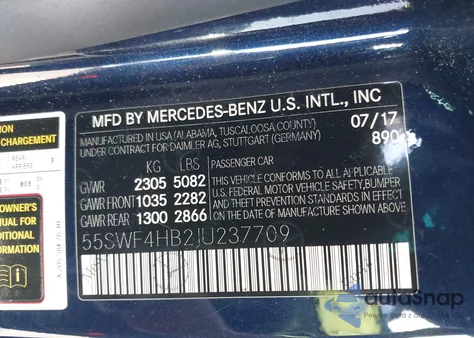 2018 Mercedes-Benz C 350E from USA, damaged, VIN 55SWF4HB2JU237709
